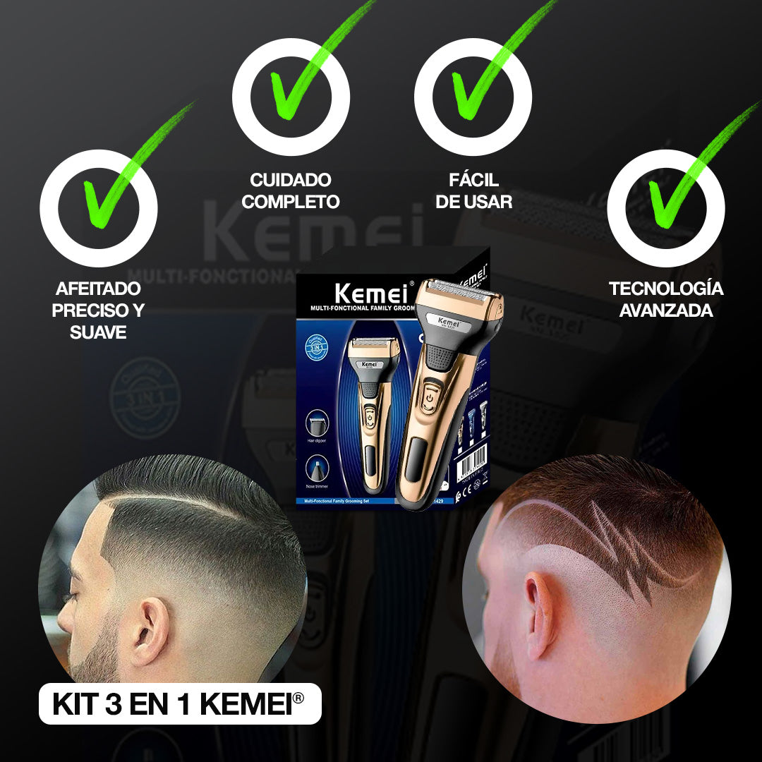 Kit 3 EN 1 - Afeitado Suave y sin Irritaciones Kemei